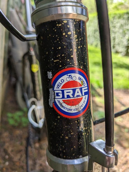 Graf bike shop sticker on Muddy Fox Trailblazer